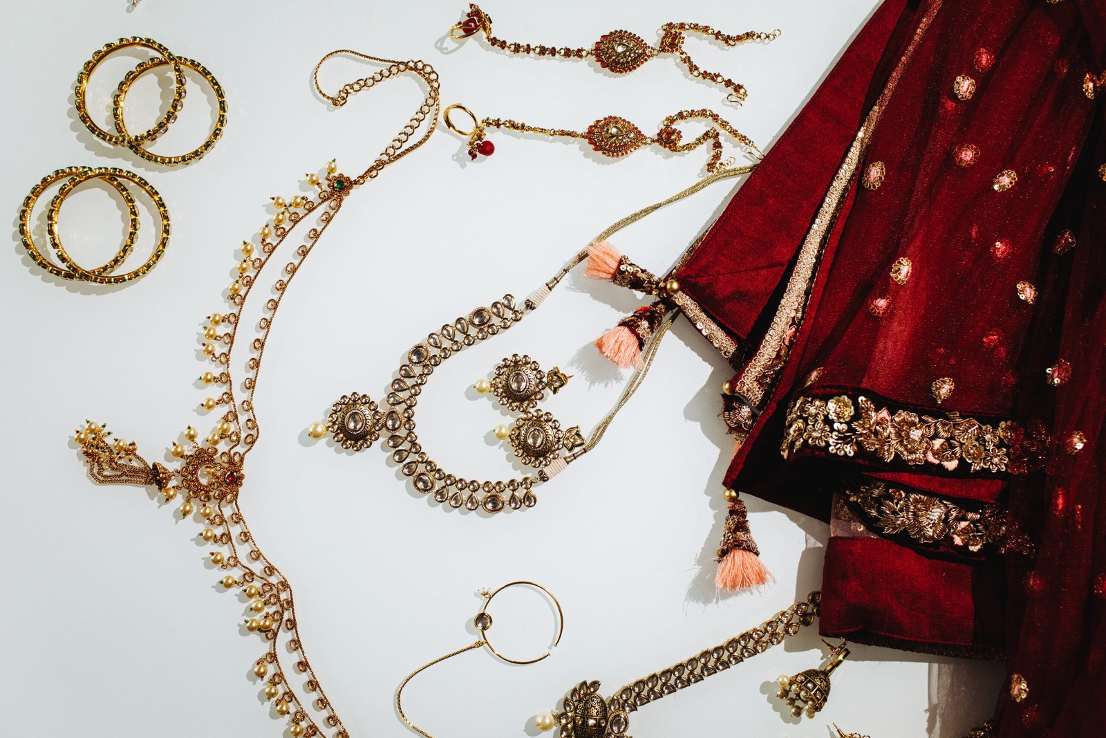 Traditional indian wedding jewelry, bracelets, earrings,
necklaces